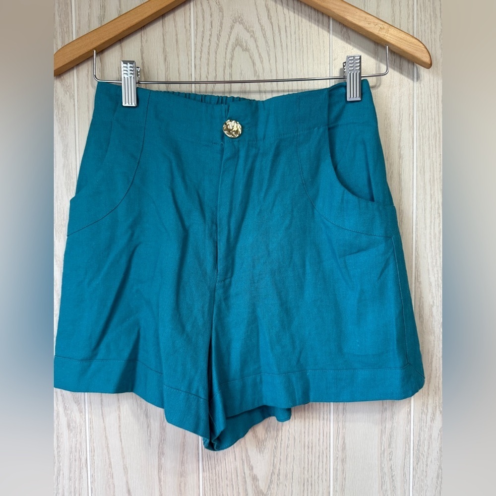 House of Harlow 1960 Turquoise Linen Blend Shorts Size S EUC